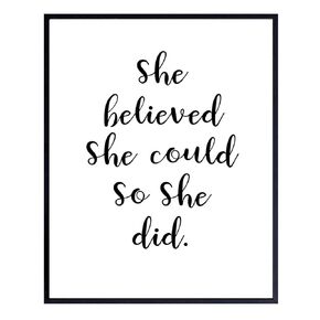 Wall Art Print Typography - 8x10 Unframed Photo - Makes a Great Gift for Home Decor - She Believed She Could - Motivational and Inspirational