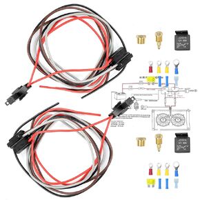 FEXON Dual Electric Fan Relay Kit Radiator Electric Fan Thermostat Kit Temperature Sensor Switch 185 On 175 Off, 40 AMP Cooling Fan Relay Switch Kit 4 Pin Waterproof Fan Wiring Kit Controller