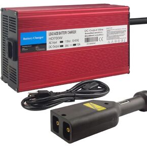 36V 15A Battery Charger for EZGO EZ-GO TXT 96-Up Golf Cart, Powerwise Style D-Plug, Red Aluminum Shell