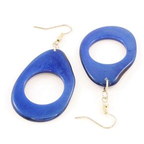 Dark Blue Earrings of Tagua Nut, Eco Friendly Fair Trade Jewelry, Artisan Handmade Dangle Earrings