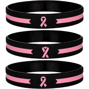 Sainstone Pink Awareness Ribbon Silicone Bracelets, Mental Health Awareness Bracelet, Pink Ribbon Wristbands Unisex for Men Women