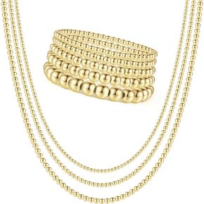 أساور ذهبية مطرزة للنساء، سوار كرة خرز مطلي بالذهب عيار 14 قيراط، قابل للتمدد، سوار بوهيمي مرن قابل للتكديس، لا يسبب الحساسية، مجموعة قلادة مطرزة بالذهب in Kuwait