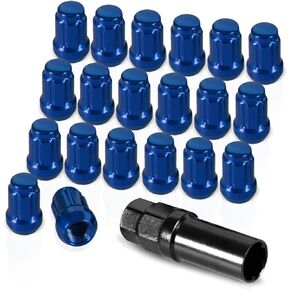 20 Pack 1.38 inches Wheel Lug Nuts M12x1.5 Spline Close End Lug Nuts with Socket Key Compatible with Chevy Impala Malibu Honda Accord Civic CRV Acura TSX Blue