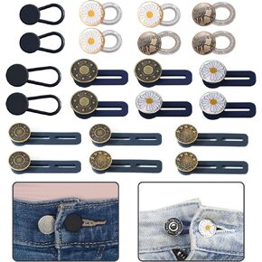 22 قطعة من وصلات الأزرار للجينز - 8 أنماط بدون خياطة، موسع زر خصر البنطلون، زر تمديد حزام الخصر قابل للتعديل للنساء والرجال، بنطلون جينز، تنانير فستان، تمديد 1-2 بوصة in Kuwait