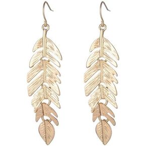 Feather Earrings for Women and Girls Boho Artistic Vintage Leaf Metal Dangle Drop Earrings Lightweight Leaf Earrings with Detailed Texture Drop Dangle Earring Jewelry Gifts