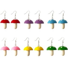 6 Pairs Mushroom Drop Earring Set Resin Creative Funny Dangle Earrings for Women girls