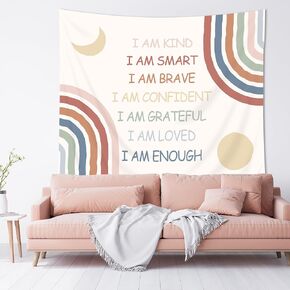 Imirell Boho Rainbow Tapestry 59Wx51H Inches Kids Teens Positive Inspirational Quotes Motivational Classroom Moon Sun Colorful Girl Art Hanging Bedroom Living Room Dorm Wall Blankets Home Decor Fabric
