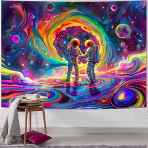 Racunbula Blacklight Galaxy Space Tapestry UV Reactive Astronaut Tapestry Trippy Fantasy Starry Sky Wall Tapestry Black Light Posters Colorful Glow in the Dark Tapestry Wall Hanging for Bedroom