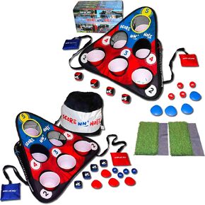 مجموعة ألعاب SCORE NN' Hole All-in-1 Cornhole Style | لعبة تخطي الحجارة في حمام السباحة | كورنهول يلتقي بالجولف | مجموعة فتحات الذرة TOSS & ROLL | العائمة البيرة بونغ والجولف يلتقي بير بونغ |
