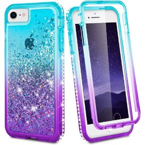 حافظة Ruky لهاتف iPhone 6 6s 7 8، حافظة iPhone SE 2022، هيكل لامع متين بالكامل مع واقي شاشة مدمج مقاوم للصدمات للفتيات والنساء لهاتف iPhone 6/6s/7/8/SE 2020 & SE 2022 (وردي متدرج)