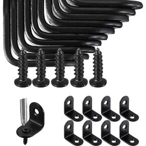Black Flat Straight Brace,10Pcs Metal Mending Brackets Straight Corner Braces Straight Brackets with 40Pcs Screws (Black, 10Pcs 38mm*60mm/1.49in*2.36in)