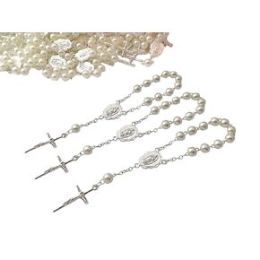 25 Baptism Favors Ivory Color Faux Pearls Silver Plated/25 Recuerdos De Bautizo color beige en tono Plata/Christening Favors/mini rosaries/finger Rosaries/Off white Baptism Favors in Saudi Arabia