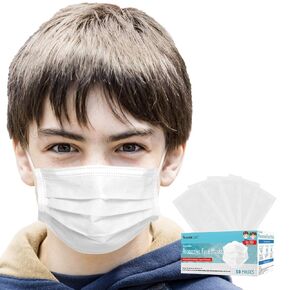 Kids White Disposable Face Mask 50 PCS,Individually Wrapped
