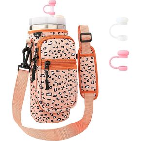 WKieason Neoprene Water Bottle Carrier Bag for Stanley/Simple Modern 30 40oz Tumbler, Neoprene Water Bottle Pouch Bag for Stanley Cup 40 oz Hydro Flask 32-40OZ With 2PC Straw Cover and 1pc Carabiner