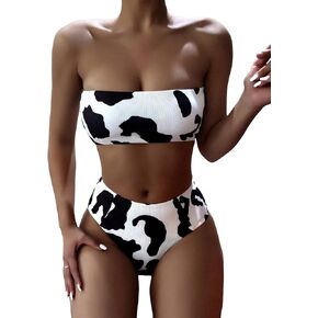 طقم بيكيني نسائي بطبعة بقرة للاستحمام، ملابس سباحة عالية الخصر، قمة باندو للمهرجانات in Kuwait