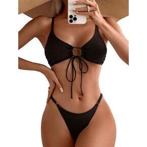 Verdusa Women's High Cut Bikini Set Tie Knot Two Piece Swimsuits Bathing Suits