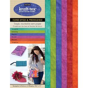 kraft-tex Sampler 6-Colors Hand-Dyed & Prewashed: Kraft Paper Fabric, 6-Sheets 8.5" x 11" (kraft-tex Designer)