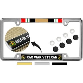 Iraq War Veteran - Domed Custom-Made Personalized Narrow (Thin) Top 4 hole Metal Car License Plate Frame with FREE caps - Black (Quantity: 1 Frame)