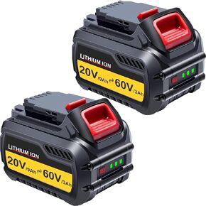 DTK Replacement for Dewalt 60V Battery DCB609 DCB606 DCB612 Compatible with Dewalt 20v 9.6Ah, 60v 3.2Ah Batteries 192Wh 2 Packs