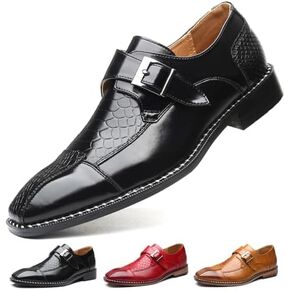 Men's Single Monk Strap Loafers Cap Toe Slip On Comfort Fashion Business Wedding Dress Leather Shoes