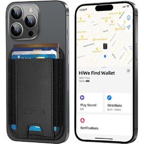 HiWe for MagSafe Wallet with Find My Built in, Trackable Magnetic Card Holder for iPhone 16/15/14/13/12 Series, Not for Android, Vegan Leather, Fit 4 Cards, RFID Blocking, Black