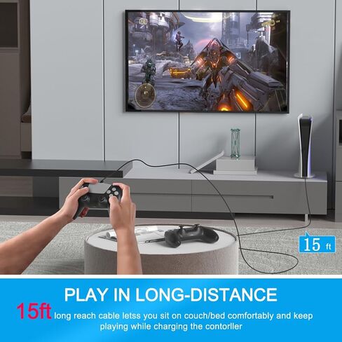 15FT PS4 Controller Charging Cable Compatible with Xbox One Controller,PS4 Charger Cord for Playstation-4,PS 4 Slim/Pro,Dualshock 4,Fire Stick,Game Accessories Micro-USB Data Cord for X-box One S / X in Saudi Arabia