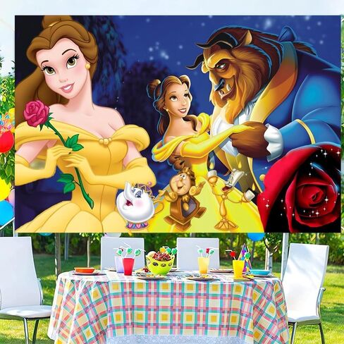 Beauty Happy Birthday Banner Backdrop Background for Princess Belle Party Supplies Decorations(5x3ft) in Saudi Arabia