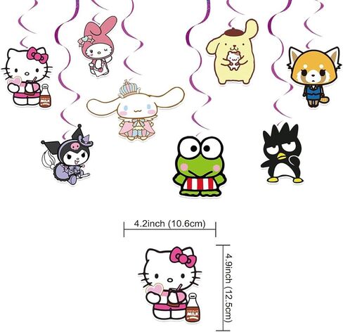 Kawaii Birthday Party Supplies Banner and 8*Hanging Swirls for Kuromi and My Melody Birthday Decorations, Kids Boys and Girls for Kitty and Friends Birthday Party Decorations Happy Theme. in Kuwait