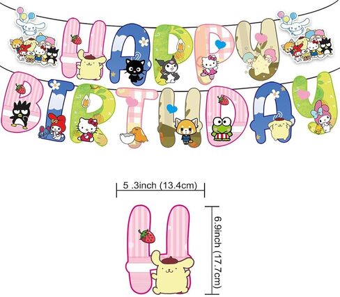 Kawaii Birthday Party Supplies Banner and 8*Hanging Swirls for Kuromi and My Melody Birthday Decorations, Kids Boys and Girls for Kitty and Friends Birthday Party Decorations Happy Theme. in Kuwait