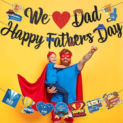لافتة عيد الأب السعيدة من We Love Dad، ديكورات يوم الأب لحفلات عيد الأب، ديكورات حفلات عيد الأب السعيد، ديكورات لافتة عيد الأب السعيد لديكورات المكتب والأب الخارق in Kuwait