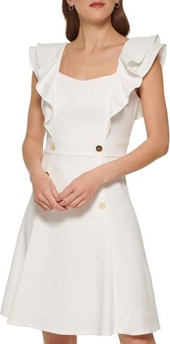 DKNY Women's Double Ruffle Sleeve Fit and Flare Dress in Saudi Arabia