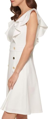 DKNY Women's Double Ruffle Sleeve Fit and Flare Dress in Saudi Arabia