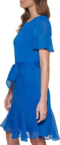 DKNY Women's Double Ruffle Sleeve Fit and Flare Dress in Saudi Arabia