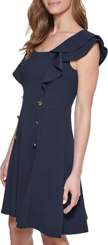 DKNY Women's Double Ruffle Sleeve Fit and Flare Dress in Saudi Arabia