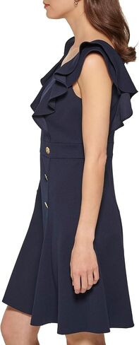 DKNY Women's Double Ruffle Sleeve Fit and Flare Dress in Saudi Arabia