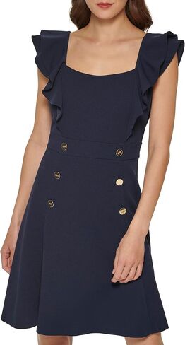 DKNY Women's Double Ruffle Sleeve Fit and Flare Dress in Saudi Arabia