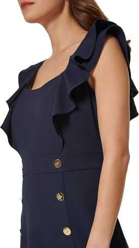 DKNY Women's Double Ruffle Sleeve Fit and Flare Dress in Saudi Arabia