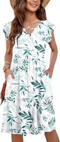WNEEDU Summer Dresses for Women 2024 Ruffle Sleeve Casual Sundress Swing Elastic Waist Dress with Pockets in Saudi Arabia
