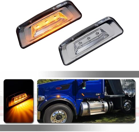 لـ 2013-2017 Kenworth T680 2011-2015 Kenworth T700، 2014-2015 Kenworth T880، 2015-2019 Peterbilt 567 Amber LED عدسة شفافة المصد الأمامي للراكب الجانبي مصباح إشارة الانعطاف in Kuwait