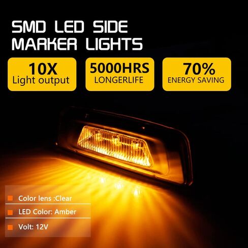 لـ 2013-2017 Kenworth T680 2011-2015 Kenworth T700، 2014-2015 Kenworth T880، 2015-2019 Peterbilt 567 Amber LED عدسة شفافة المصد الأمامي للراكب الجانبي مصباح إشارة الانعطاف in Kuwait