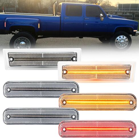 NSLUMO Led Side Marker Lights for 1981-1991 Chevy C/K C30 K30 GMC C3500 K3500 Dually Trucks Amber Front & Rear Red Side Clearance Lamps 6pcs Clear Lens OEM Bumper Sidemarker Light Kit in Saudi Arabia