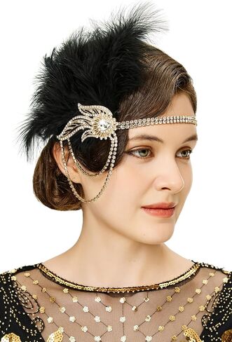 غطاء رأس بابيوند فلابر للنساء - عصابة رأس ريش فلابر 1920s غاتسبي خوذة إكسسوارات كلاسيكية للنساء in Saudi Arabia