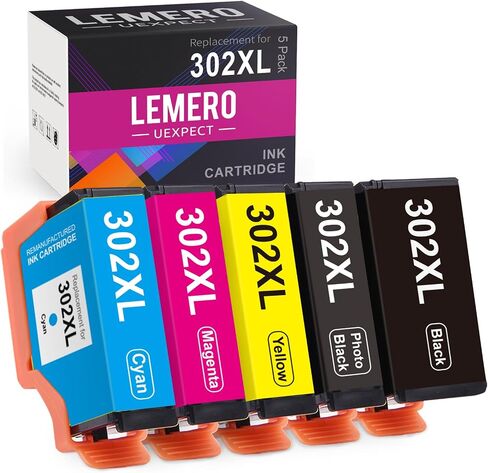 خراطيش حبر LemeroUexpect المعاد تصنيعها 302XL بديلة متعددة العبوات لخرطوشة حبر Epson 302 XL 302XL لطابعة Epson XP-6100 XP6100 XP6000 (أسود/أسود/أرجواني/أصفر/سماوي) 5P 302XL in Saudi Arabia