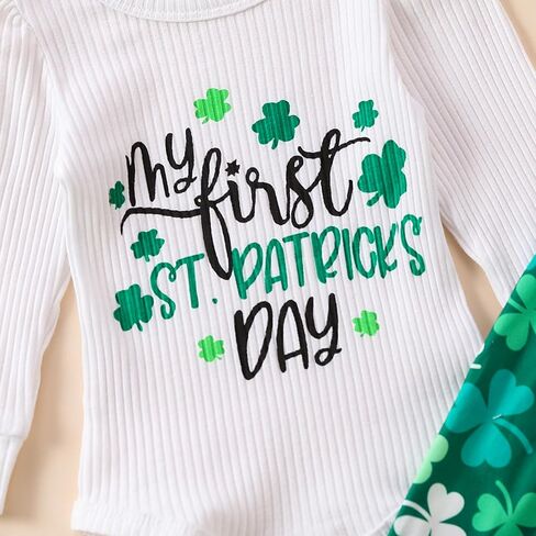 My First St Patrick's Day Newborn Baby Girl Set Threaded Raglan Top + Clover Flared Pants Headband Set in Kuwait