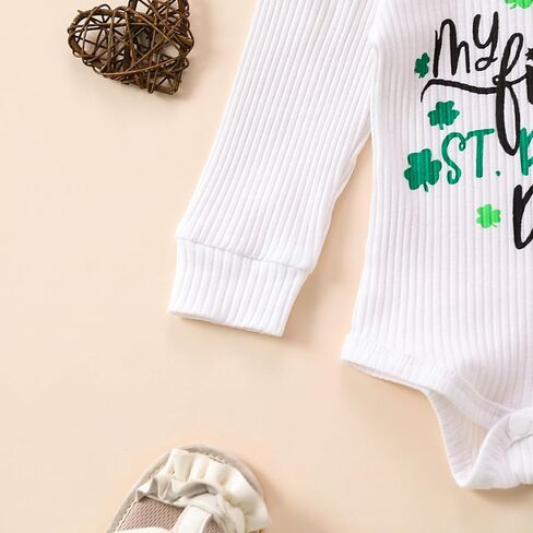 My First St Patrick's Day Newborn Baby Girl Set Threaded Raglan Top + Clover Flared Pants Headband Set in Kuwait