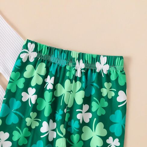 My First St Patrick's Day Newborn Baby Girl Set Threaded Raglan Top + Clover Flared Pants Headband Set in Kuwait