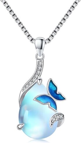 Blue Butterfly Necklace for Women Girls 925 Sterling Silver Butterfly Moonstone Necklace Teardrop Pendant Jewelry Gifts for Butterfly Lovers in Saudi Arabia