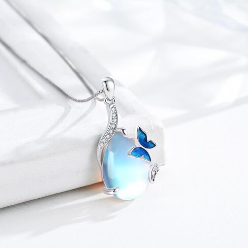 Blue Butterfly Necklace for Women Girls 925 Sterling Silver Butterfly Moonstone Necklace Teardrop Pendant Jewelry Gifts for Butterfly Lovers in Saudi Arabia