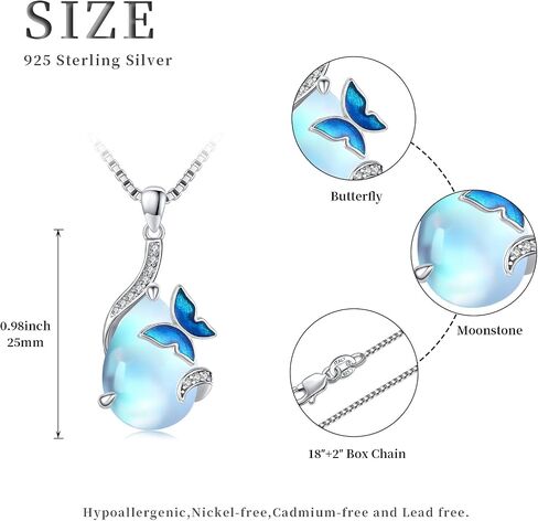 Blue Butterfly Necklace for Women Girls 925 Sterling Silver Butterfly Moonstone Necklace Teardrop Pendant Jewelry Gifts for Butterfly Lovers in Saudi Arabia
