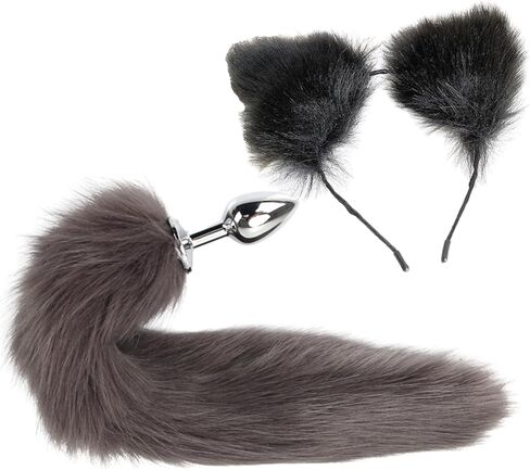 الذئب الثعلب فروي الذيل التوصيل والأذنين عقال، الحيوان Therian Fursuit ذيل Hairband تأثيري حلي، فو الفراء الثعلب ذيل يتوهم اللباس هالوين تأثيري قابل للتعديل فروي الثعلب ذيل زي للنساء in Kuwait